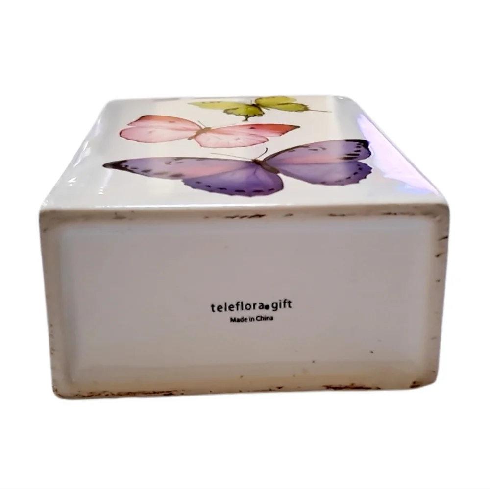 Teleflora ~ Colorful Butterflies Rectangular Glass Vase